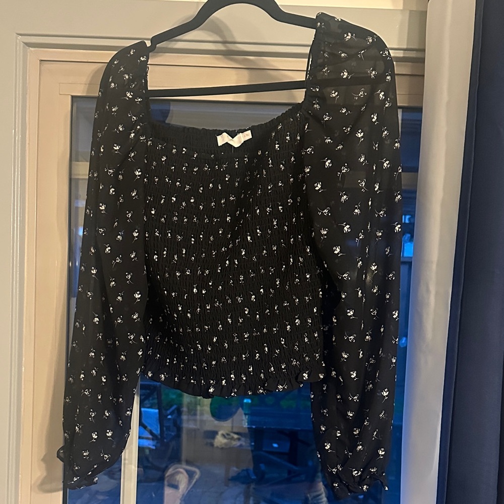 Blush Black Floral Smocked Blouse